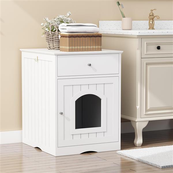 Cat litter box furniture with white finish