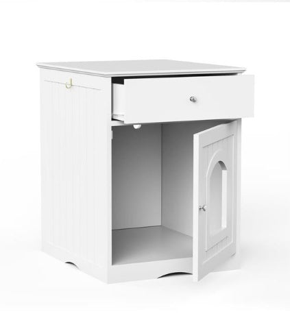 Cat litter box furniture with white finish